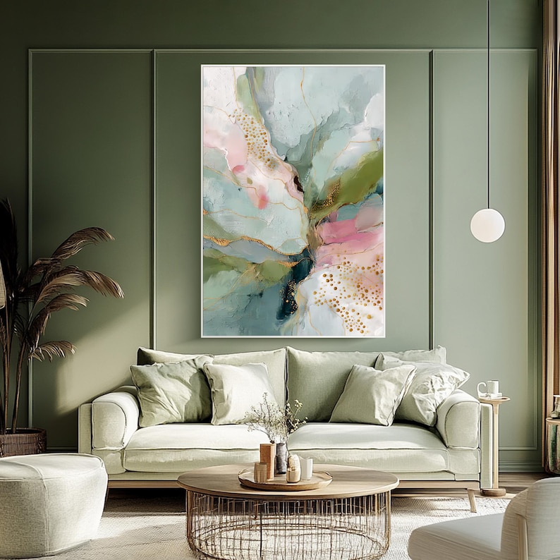 Abstract Gold Leaf Oil Painting Textured Pink Wall Art Modern Bedroom ...