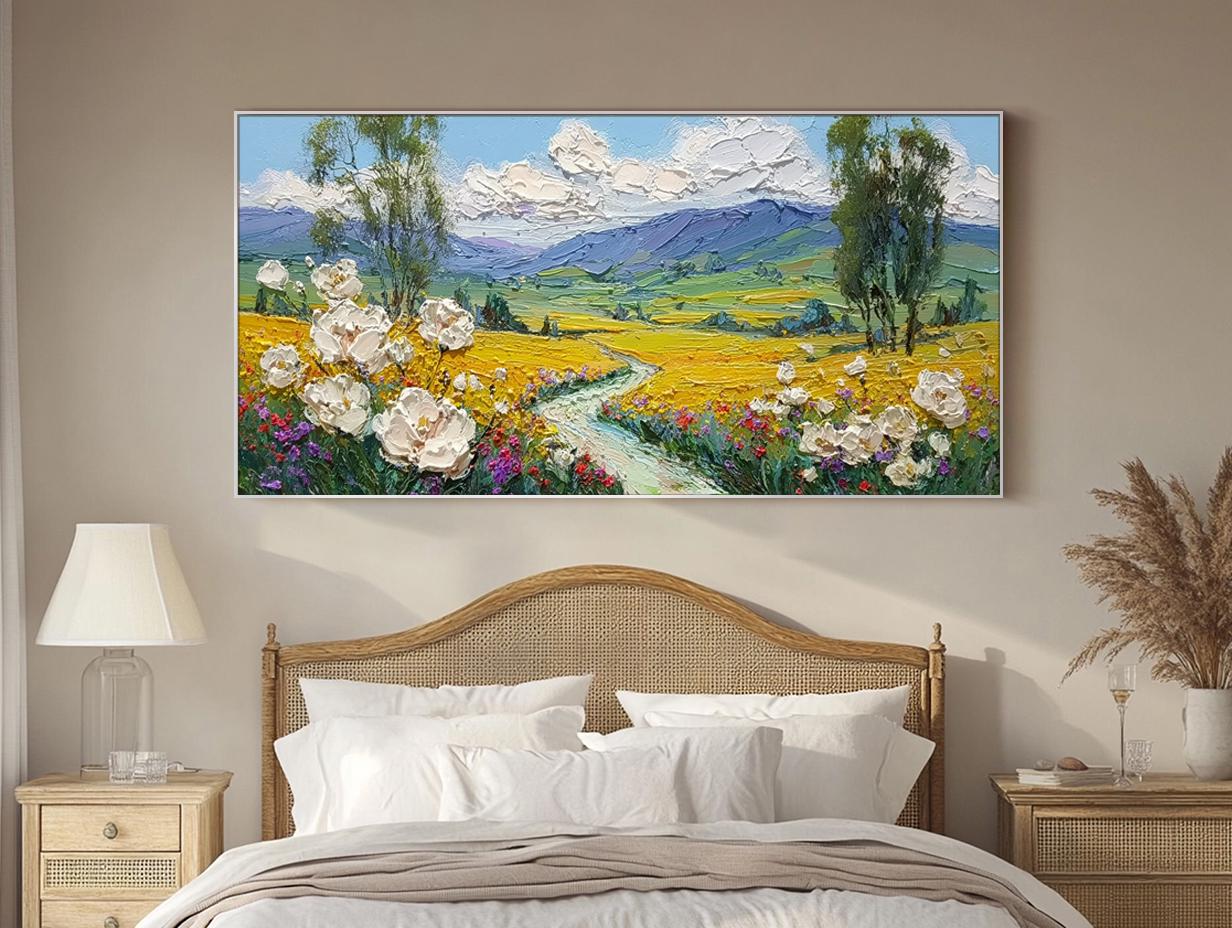 Hand Painted Landscape Oil Painting Mountain Textured Wall Art Bedroom ...