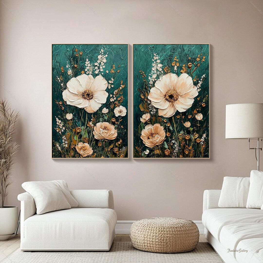 Floral Oil Painting Set of 2 Canvas Wall Art 3d Large Wall Art Hand ...