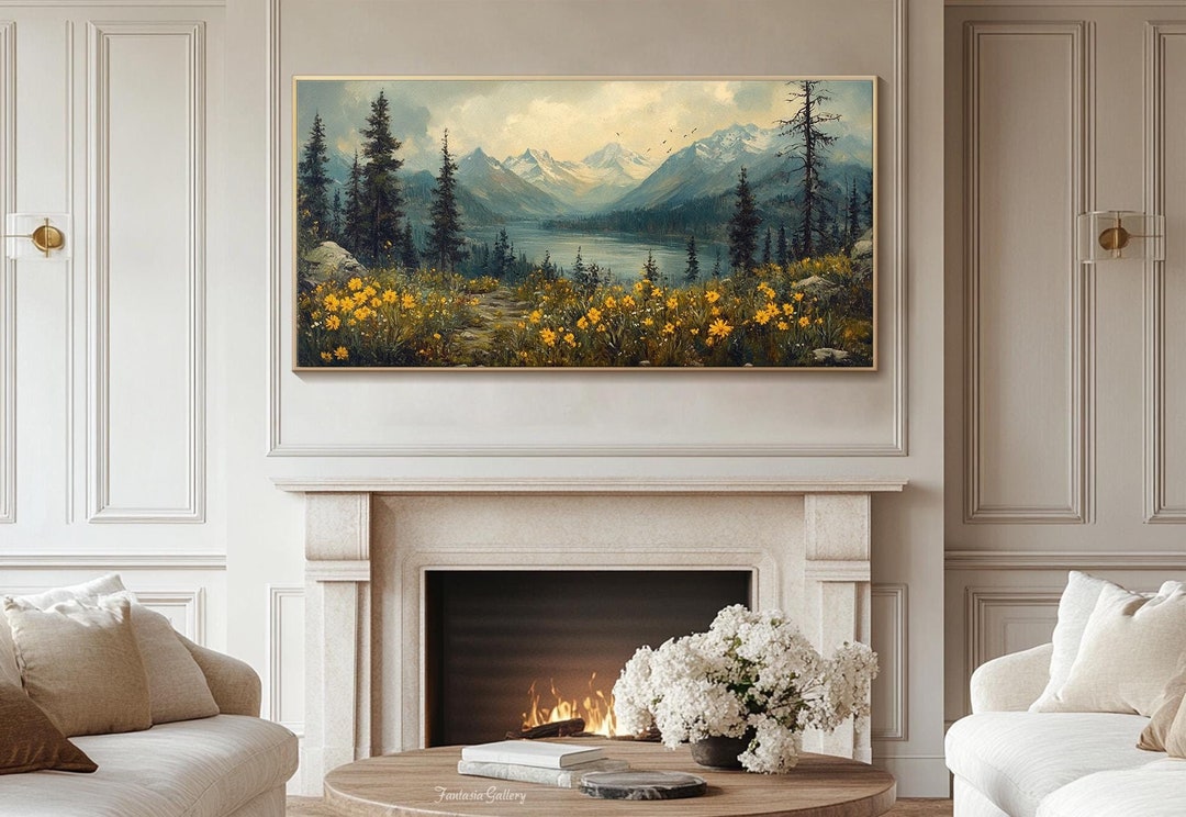 Mountain Lake Oil Painting on Canvas Large Green Nature Wall Art 3D ...