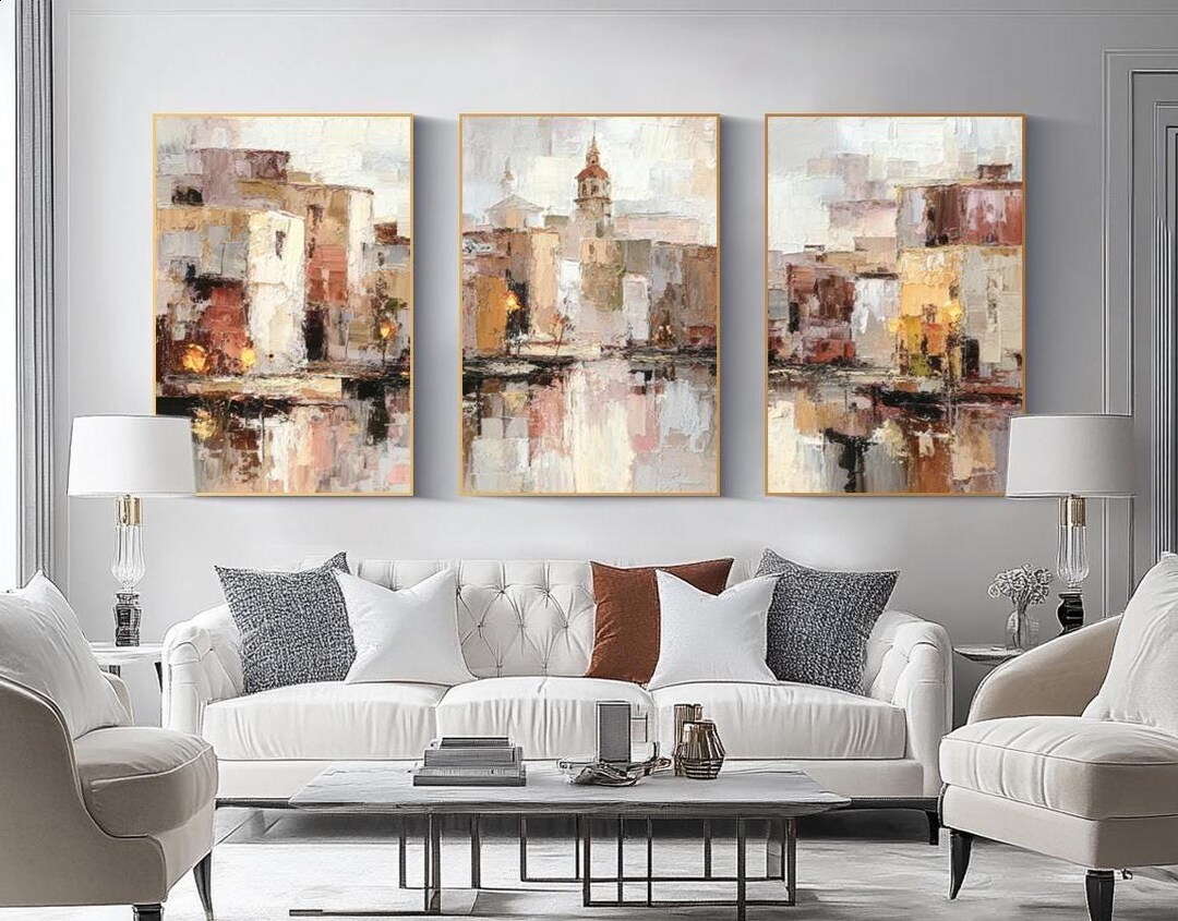 Abstract Cityscape Oil Painting Urban Wall Art Large Textured Canvas ...