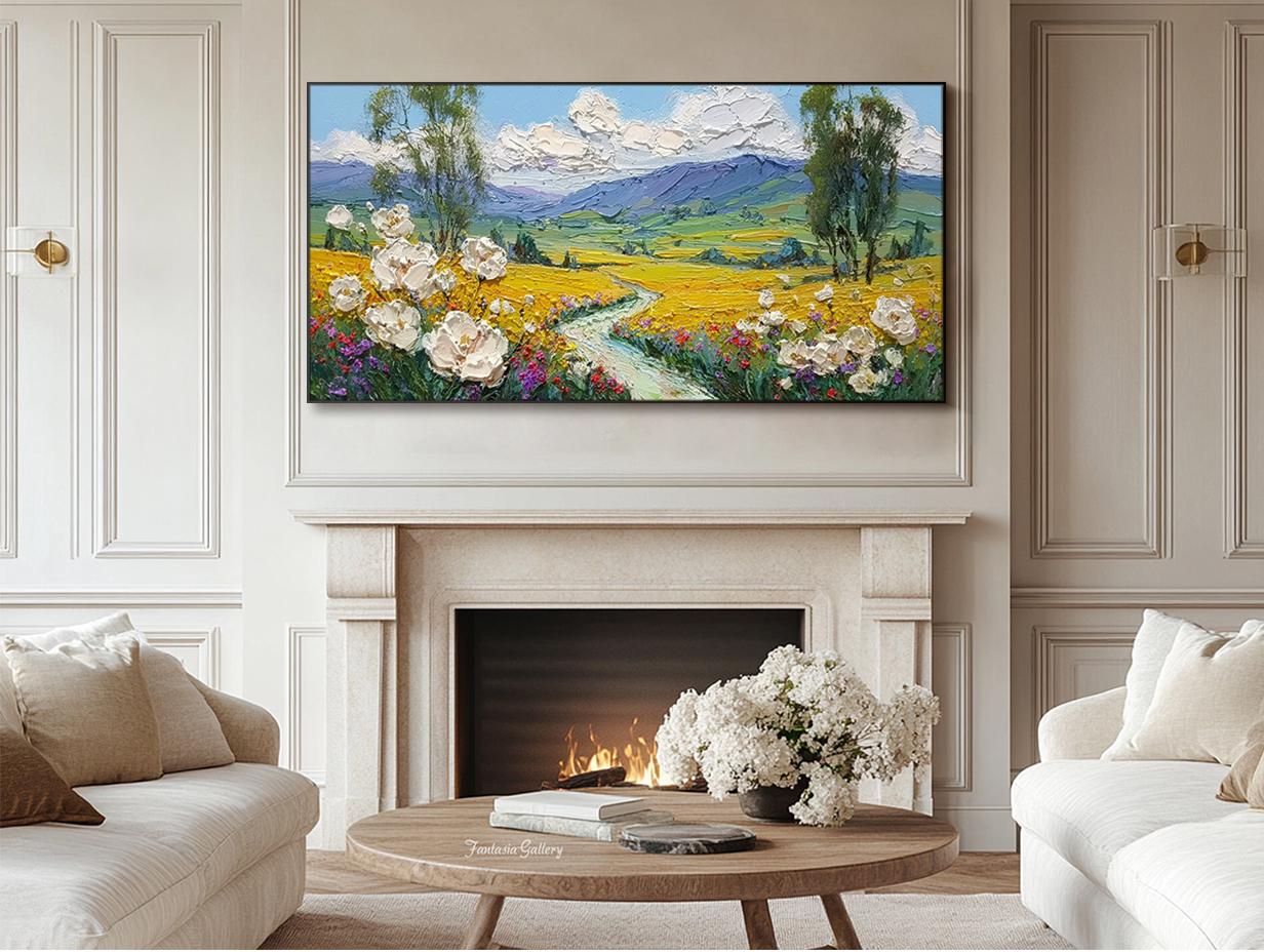 Hand Painted Landscape Oil Painting Mountain Textured Wall Art Bedroom ...