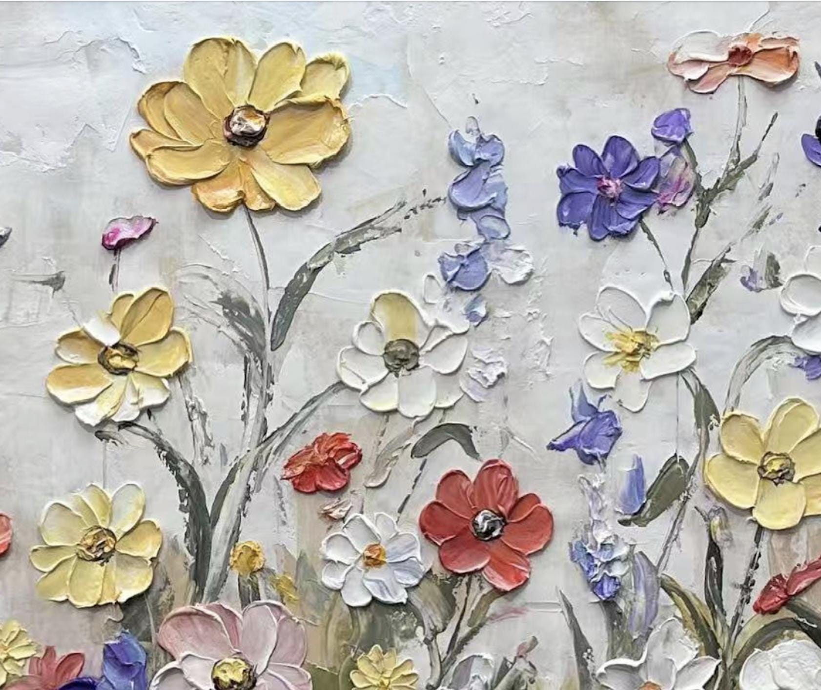 Floral 3D Oil Painting on Canvas Original Abstract Flowers Wall Art ...