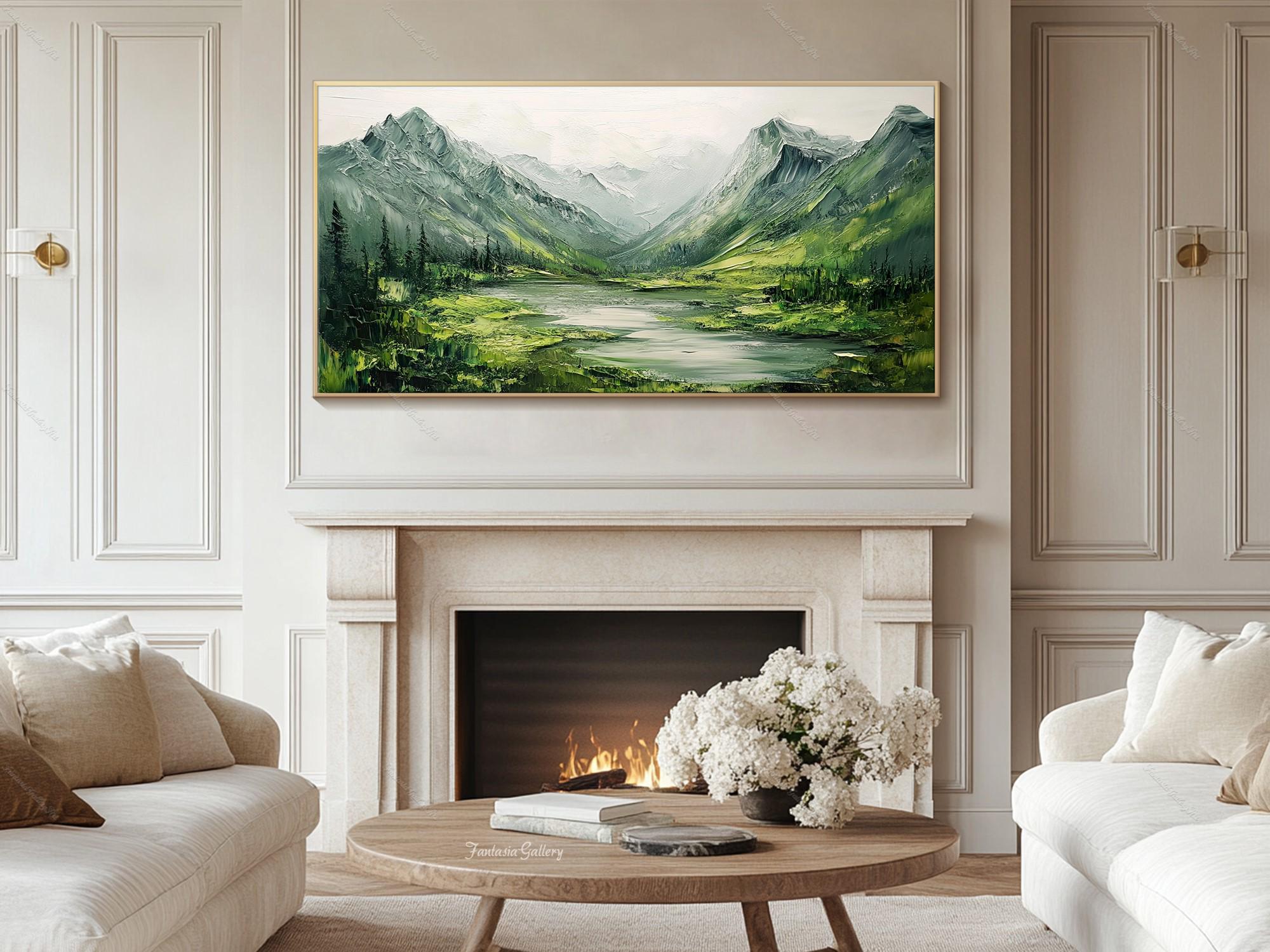 3d Green Wall Art Original Landscape Oil Painting Living Room Wall Art ...