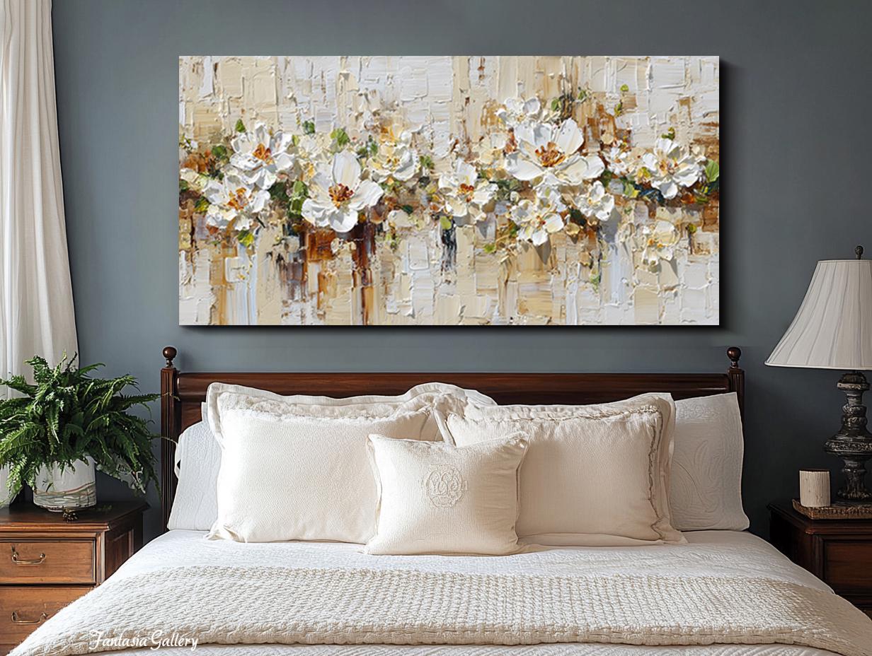 White Flower Oil Painting Original 3d Textured Wall Art Neutral Floral ...