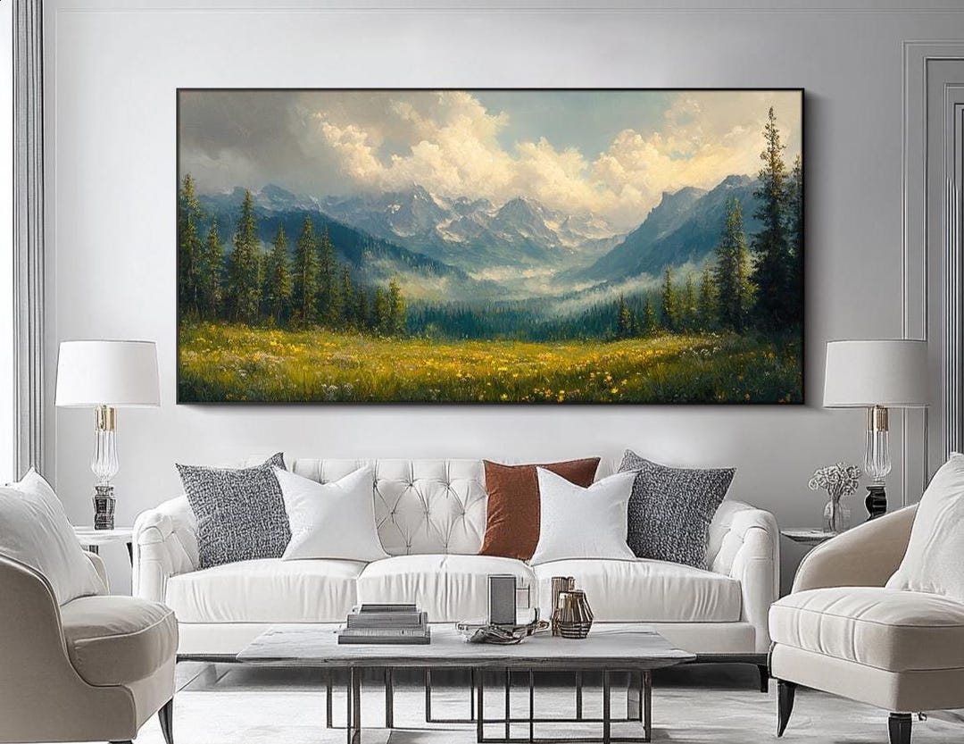 Mountain Landscape Oil Painting Large Nature Wall Art Original Hand ...