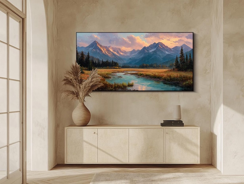 Original Landscape Oil Painting Mountain Sunset Wall Art Hand Painted ...