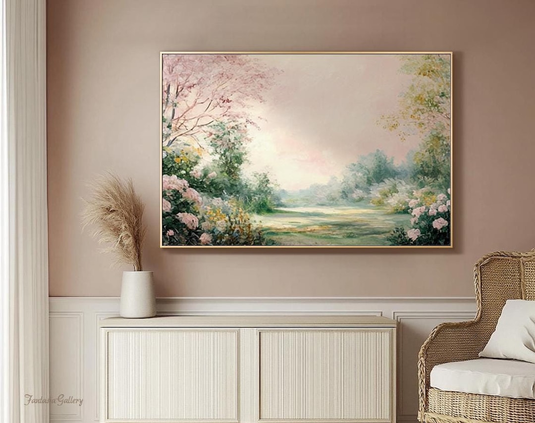 Large Green Wall Art Original Garden Oil Painting Landscape Art Floral ...