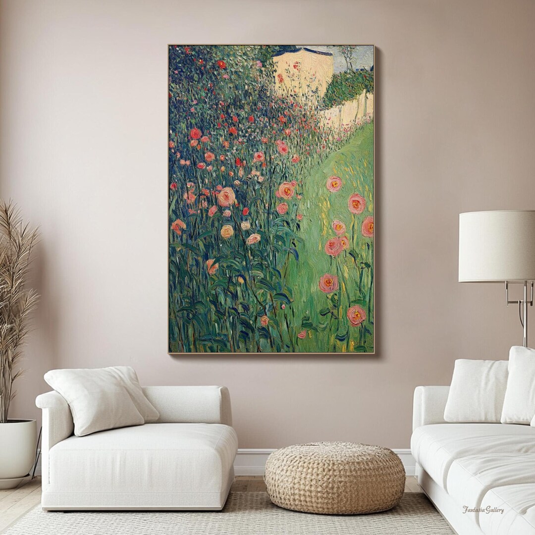Original Greenery Oil Painting Large Landscape Wall Art Garden Rose ...