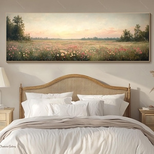 Original Wildflower Field Oil Painting Large Canvas Wall Art Horizontal ...