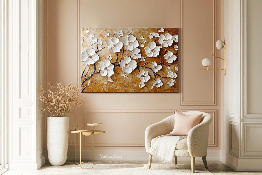 3D Abstract Textured Floral Wall Art Flower Oil Painting on Canvas ...
