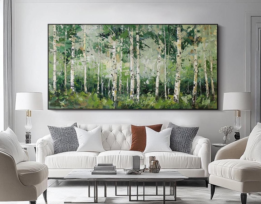 Birch Tree Oil Painting Forest Landscape Art Large 3d Textured Canvas ...