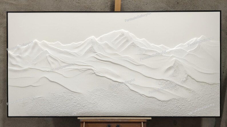 Mountain Oil Painting Large White Abstract Wall Art Modern Minimalist ...