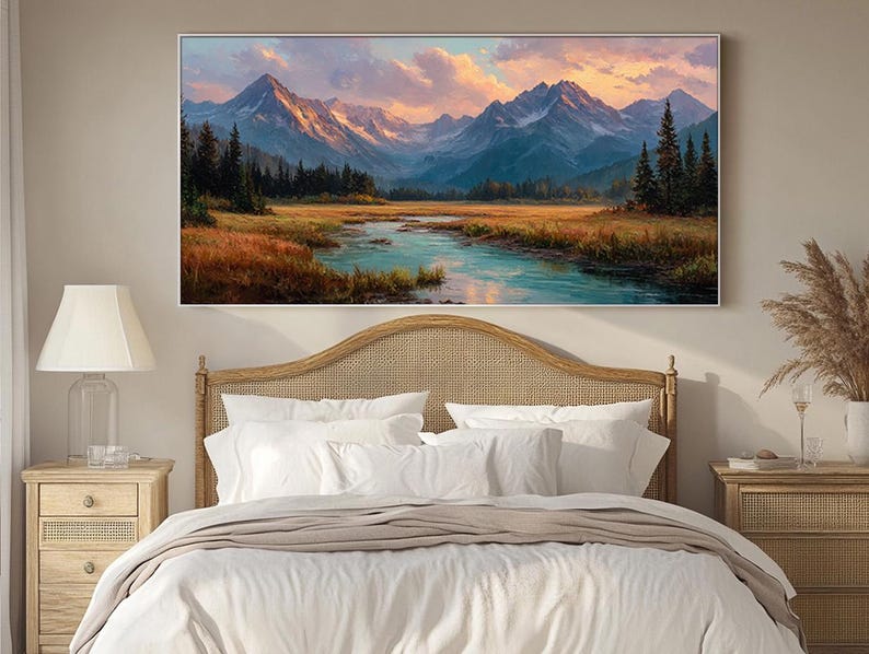Original Landscape Oil Painting Mountain Sunset Wall Art Hand Painted ...
