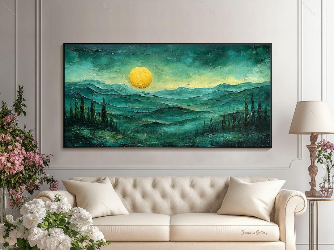 Textured Landscape Oil Painting Green 3d Canvas Wall Art Mountain Wall ...