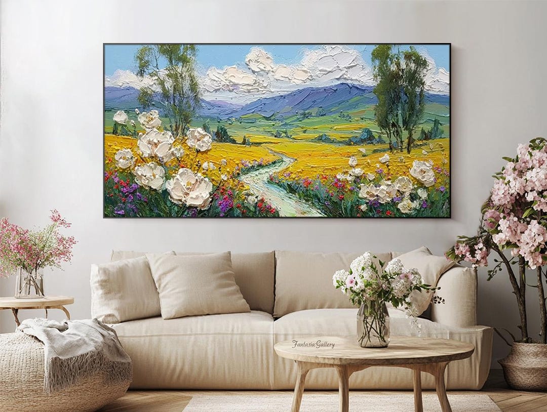 Hand Painted Landscape Oil Painting Mountain Textured Wall Art Bedroom ...