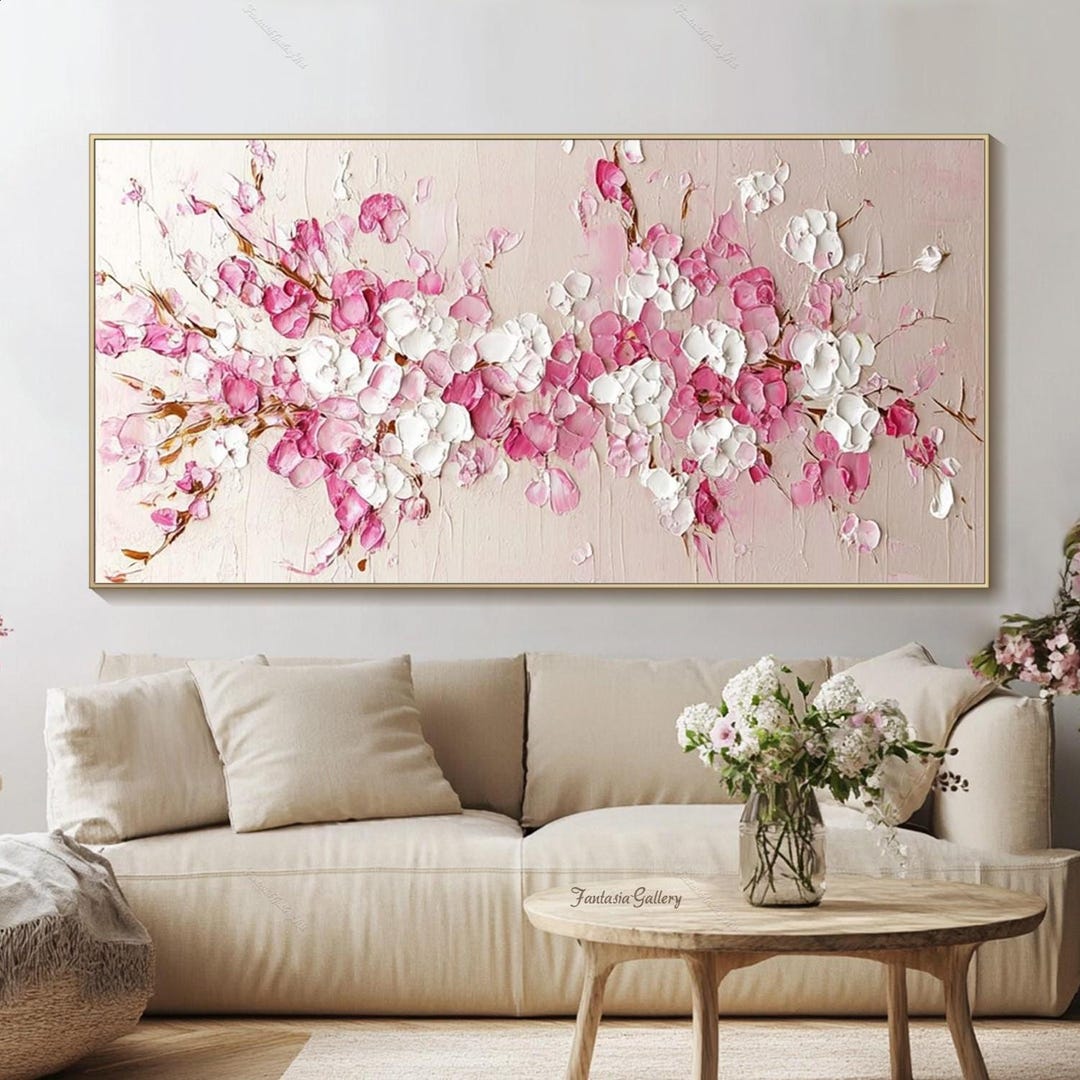Original Flower Oil Painting Abstract Pink Floral Wall Art Boho 3d ...