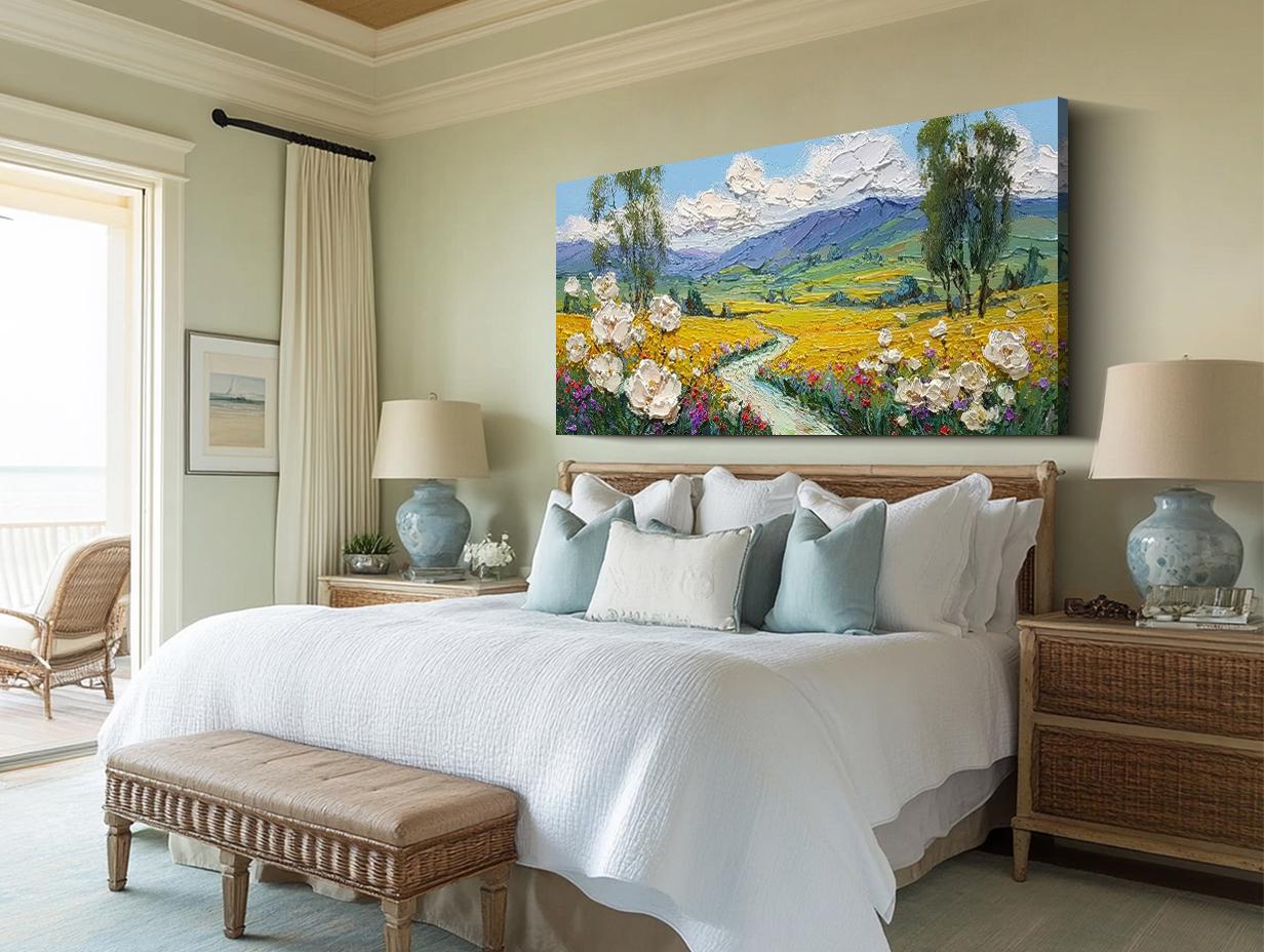 Hand Painted Landscape Oil Painting Mountain Textured Wall Art Bedroom ...