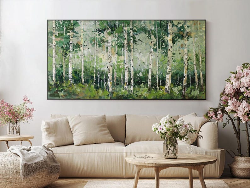 Birch Tree Oil Painting Forest Landscape Art Large 3d Textured Canvas ...