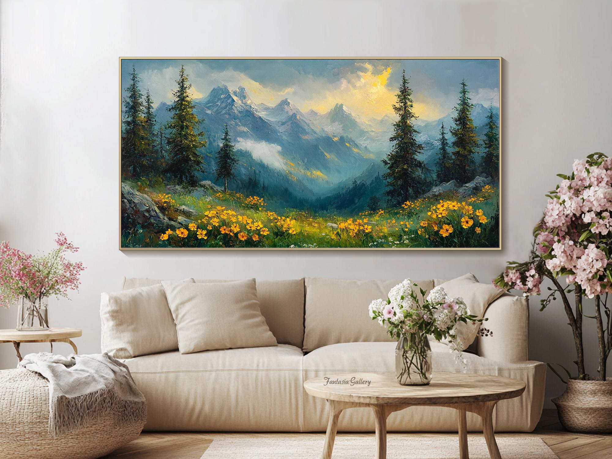 Abstract Mountain Oil Painting Modern Landscape Art Nature Canvas Wall ...