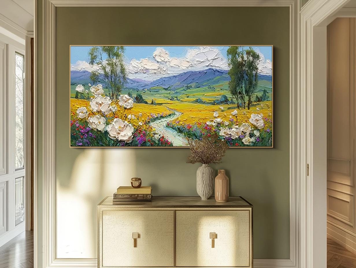 Hand Painted Landscape Oil Painting Mountain Textured Wall Art Bedroom ...