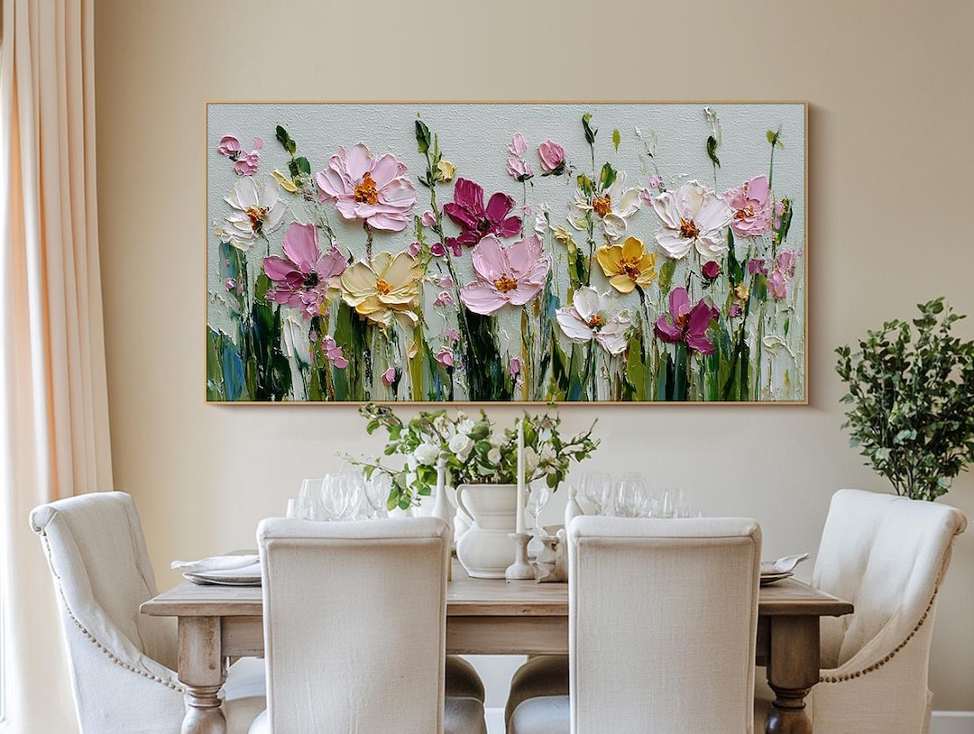 Original Flower Oil Painting 3D Textured Floral Wall Art Living Room ...