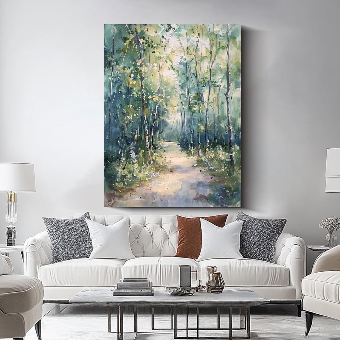Original Forest Path Oil Painting Green Landscape Wall Art Large ...