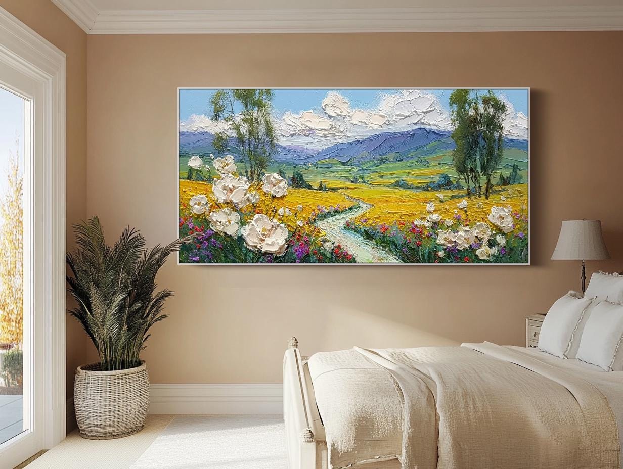 Hand Painted Landscape Oil Painting Mountain Textured Wall Art Bedroom ...