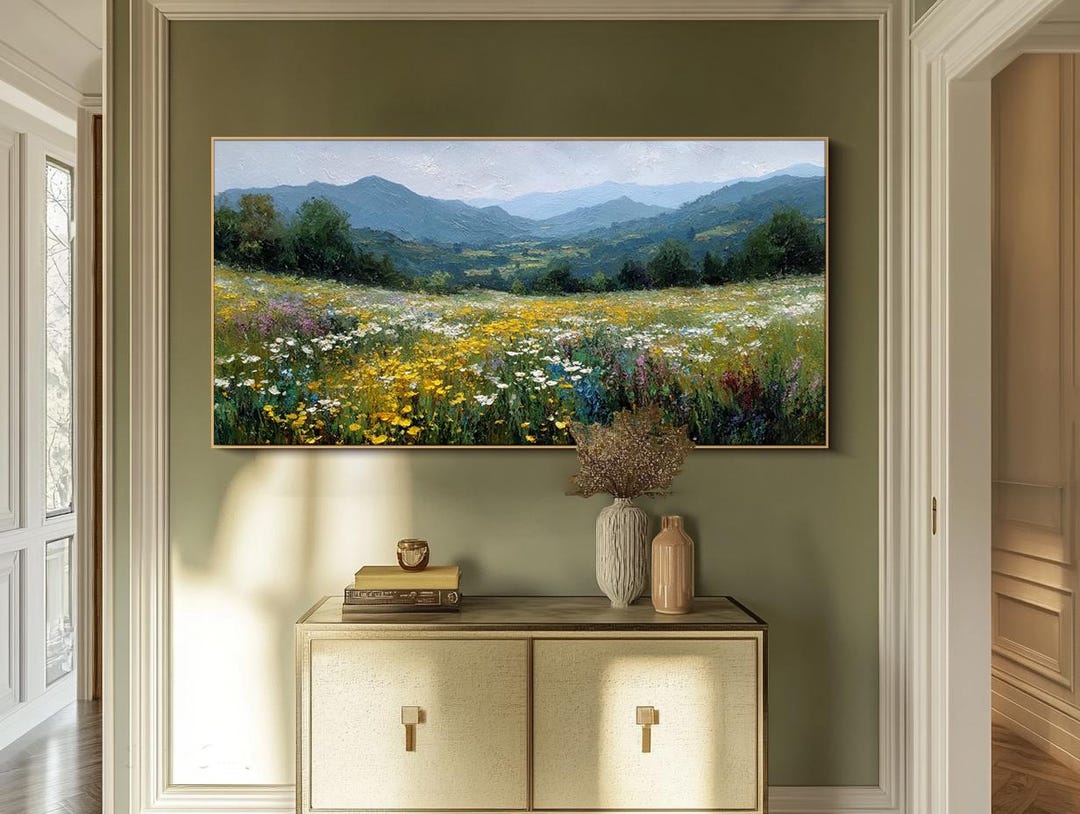 Original Landscape Oil Painting Wildflower Meadow Canvas Art Impasto ...