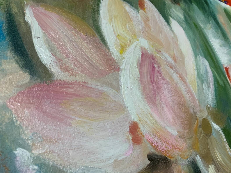Lotus Wall Art Flower Oil Painting On Canvas Original Handmade Artwork Bed Room Wall Art Impressionist Monet Wall Art Vintage Oil Painting image 3