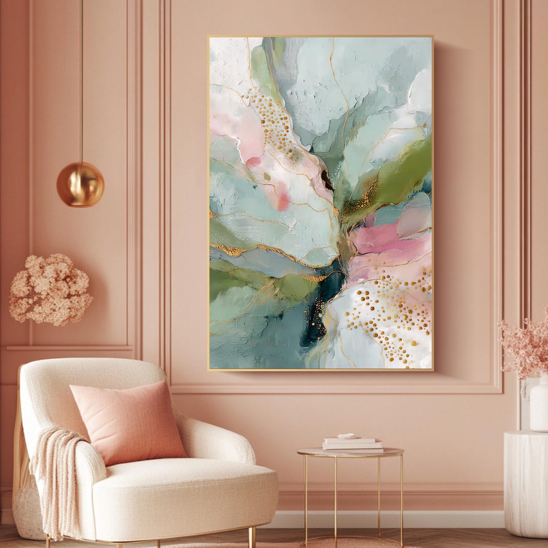 Abstract Gold Leaf Oil Painting Textured Pink Wall Art Modern Bedroom ...