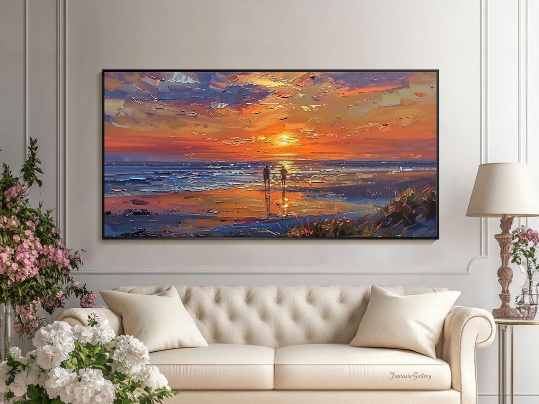 Sunset Beach Oil Painting Large Coastal Landscape Wall Art Hand-painted ...