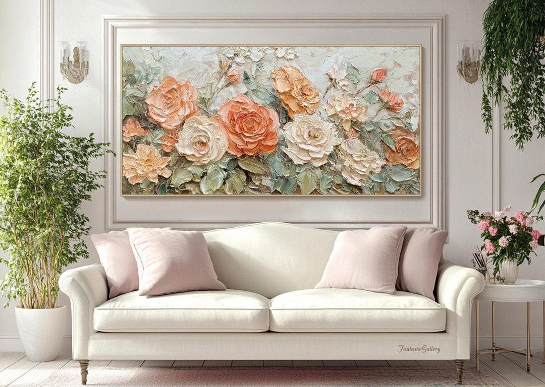 Original Floral Oil Painting Large Roses Canvas Wall Art Large Flower ...
