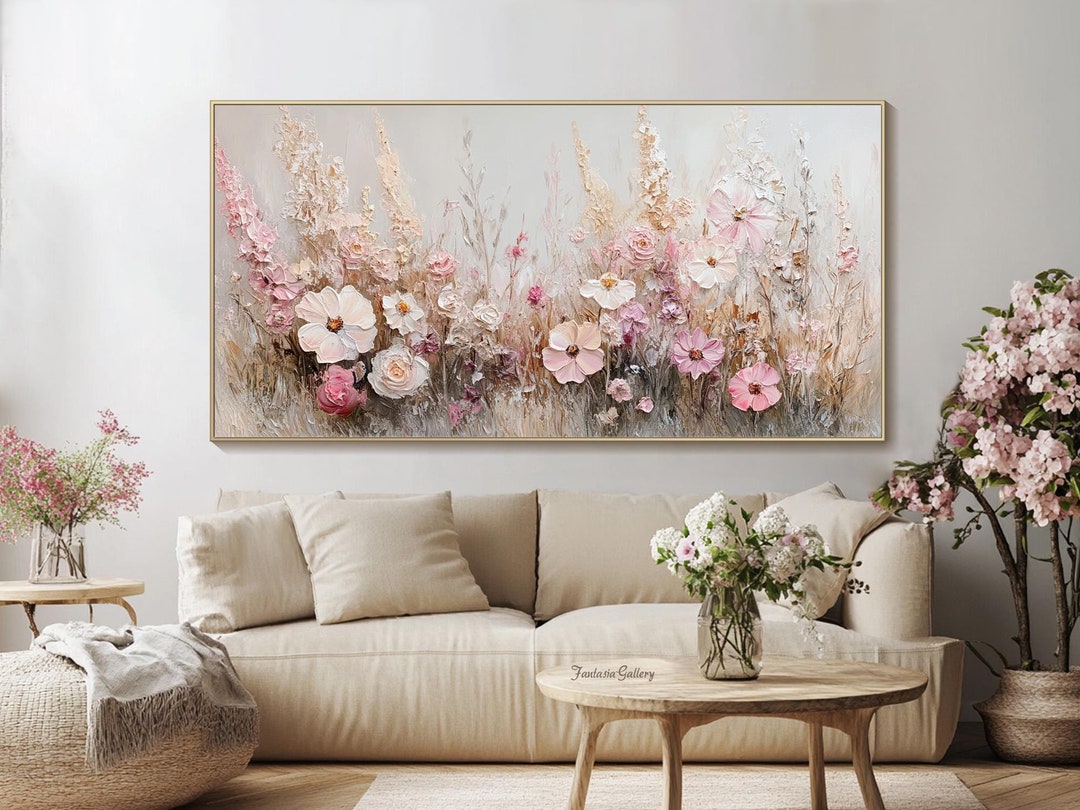 Abstract Pink Flower Wall Art Floral 3D Oil Painting on Canvas Large ...