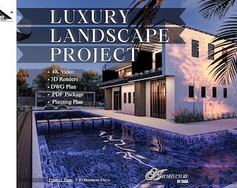 Paisagismo de Luxo | Transformação de Quintal e Jardim Frontal | Jardim Elegante | Projeto Externo | Renderização 3D, DWG, Planta de Plantio