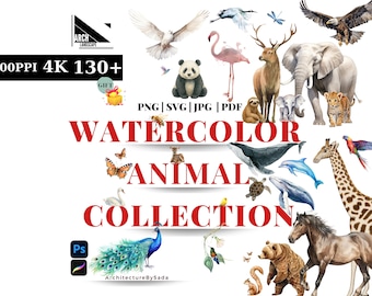 Watercolor Animals Clipart Bundle: Wildlife Illustrations PNG