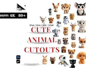 Cute Animal Clipart – 80+ PNG Cutouts for Children's Designs (Digital Download)