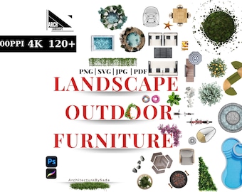 Landscape Furniture Top View PNG Collection | Outdoor Garden Plan View Elements, Digital Download
