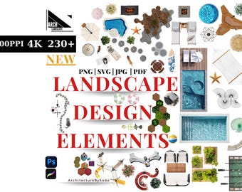 Landscape Design Elements PNG Bundle: Top View Pools, Furniture, People,Landscape Furnitures