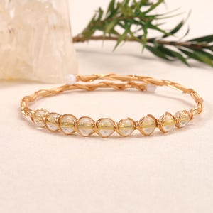 Golden Rutilated Quartz Bracelet, Wealth Attraction Crystal, Wire Wrapped Gemstone Jewelry, Solar Plexus Chakra Gift for Her