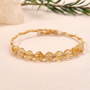 Natural Citrine Bracelet, Copper Wire Wrapped Gemstone Jewelry, Adjustable Abundance Crystal, November Birthstone Boho Gift