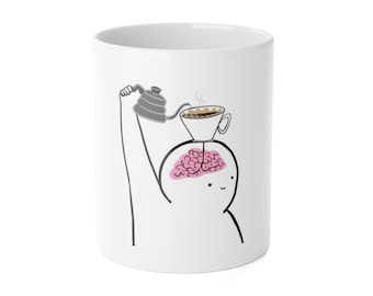 Kaffemugg med hjärnhällning i keramik | Illustration av hjärnbränslemugg