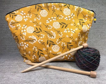 Gold Floral Large Knitting and Crocheting Project Bag