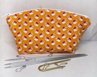 Orange Teacups Knitting Notions Bag and Stitch Marker