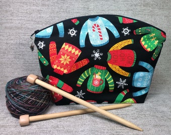 Ugly Christmas Sweater Small Knitting and Crocheting Project Bag