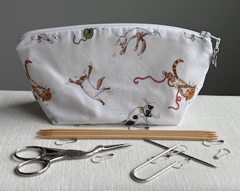 Knitting/ Crochet Notions Bag and Stitch Marker with Cats Print