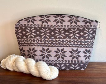 Large Knitting/ Crochet Project Bag with Gray Colorwork Print