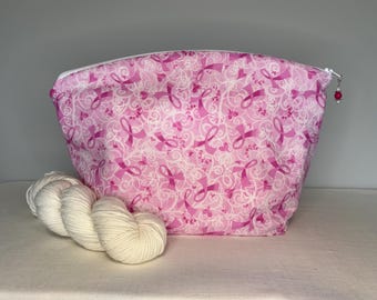 Breast Cancer Ribbon Large Knitting and Crocheting Project Bag