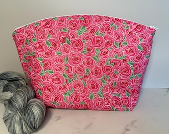 Pink Roses Large Knitting Project Bag