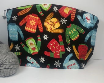 Ugly Christmas Sweater Large Knitting and Crocheting Project Bag
